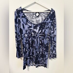 Navy Patterned Top Paisley Flowy Tie Dye Lagenlook Cottagecore